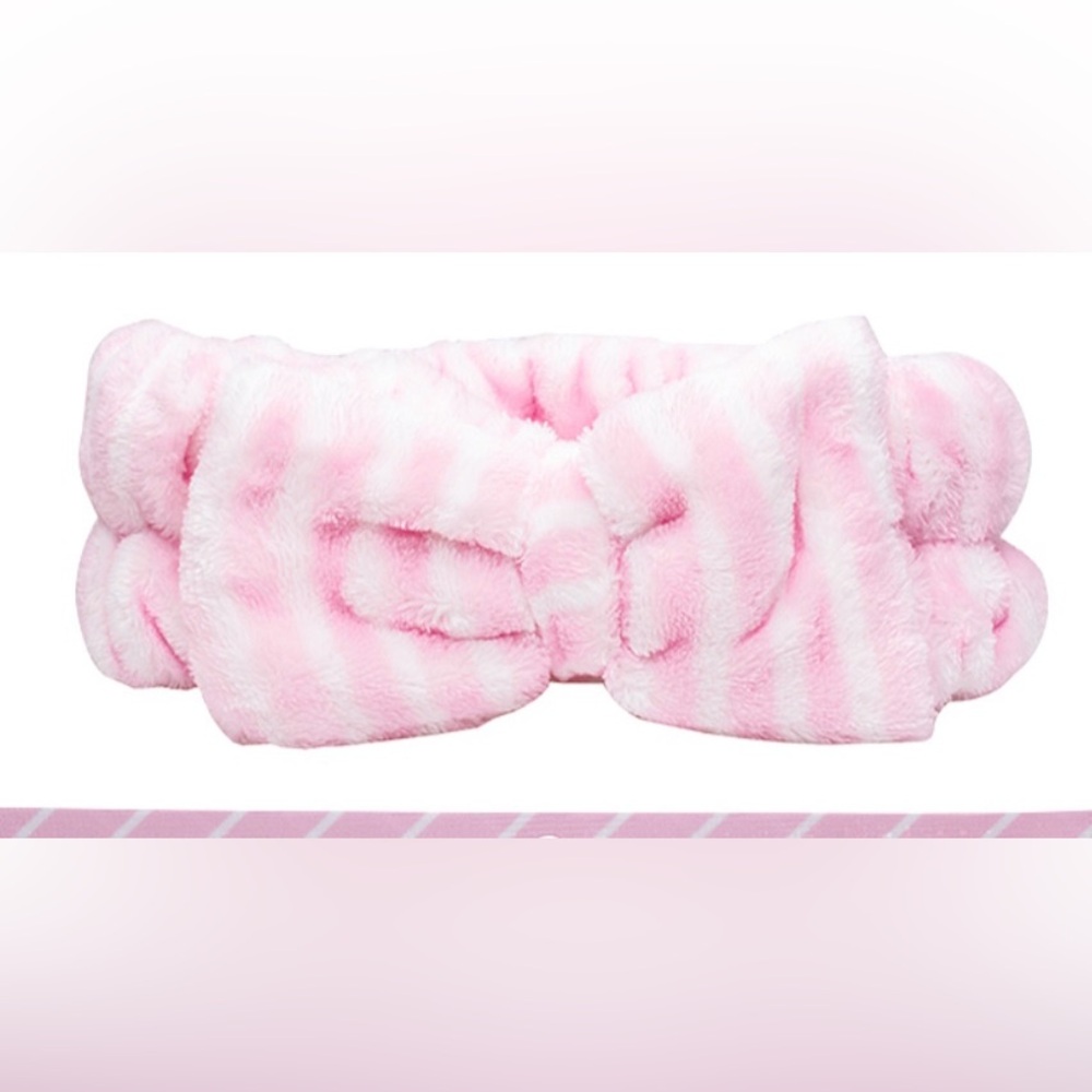 Soft Pink Striped Plush Bow Headband - Women Accessories Hair Accessory
